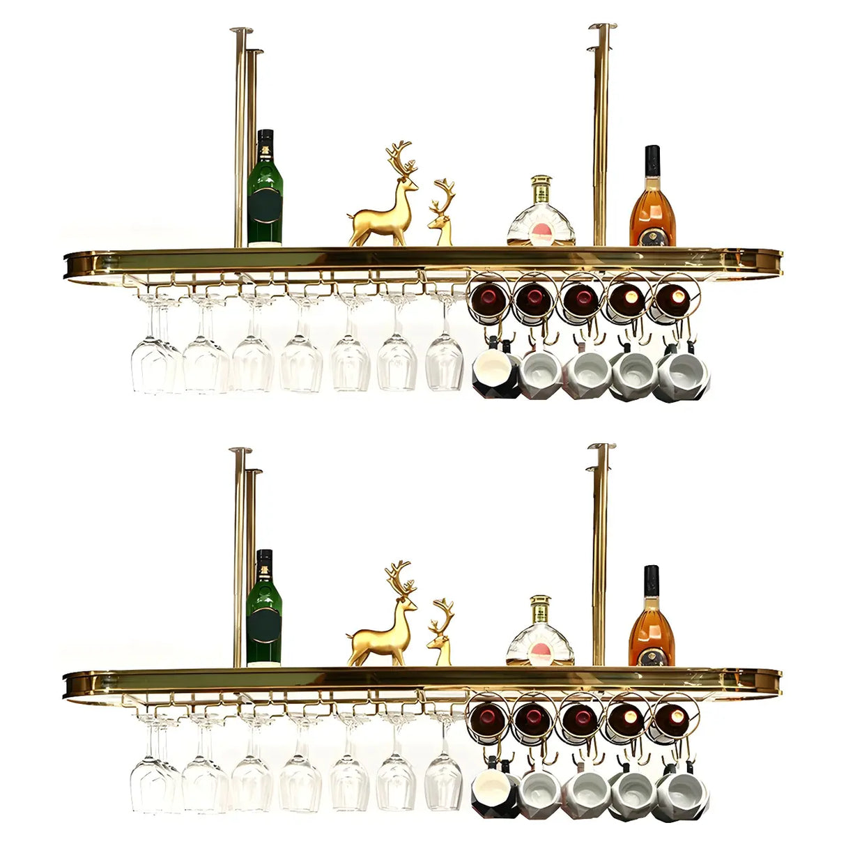 Minimalist Gold Oval Metal Hanging Bar Stackable Wine Rack Image - 21