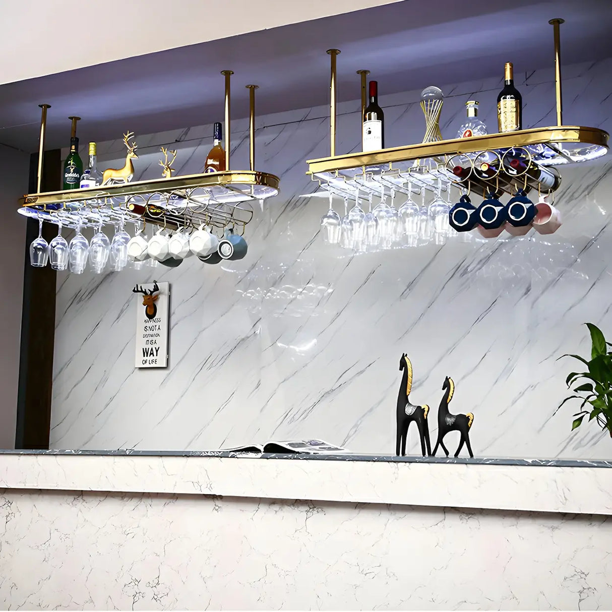 Minimalist Gold Oval Metal Hanging Bar Stackable Wine Rack Image - 22