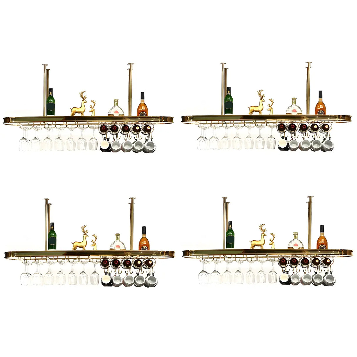 Minimalist Gold Oval Metal Hanging Bar Stackable Wine Rack Image - 23
