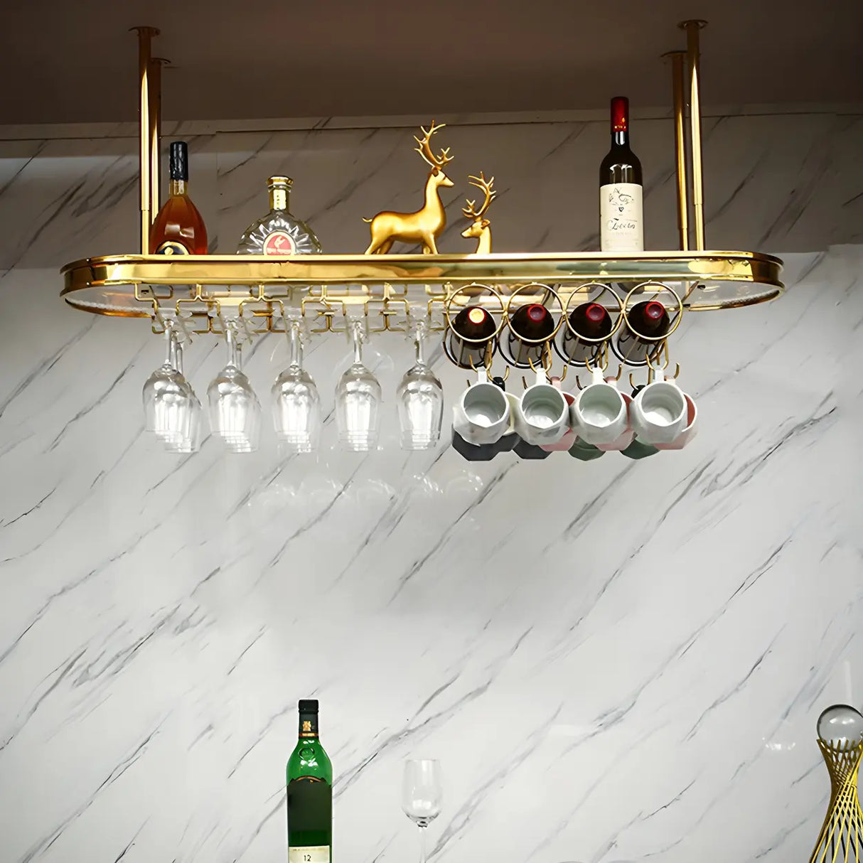 Minimalist Gold Oval Metal Hanging Bar Stackable Wine Rack Image - 24