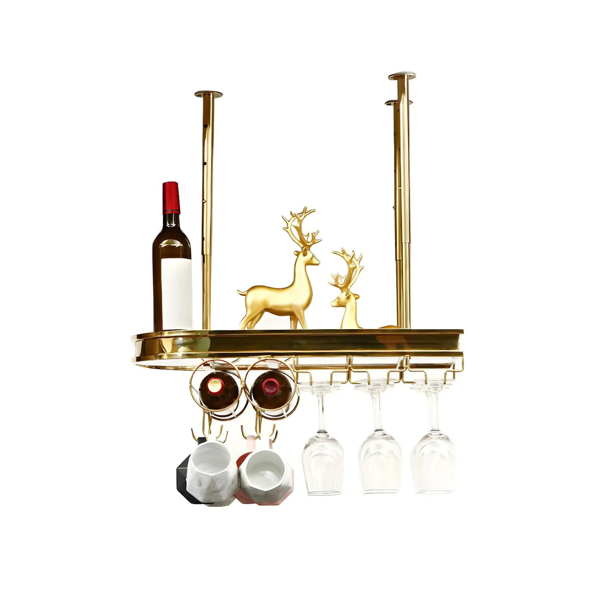 Minimalist Gold Oval Metal Hanging Bar Stackable Wine Rack Image - 25