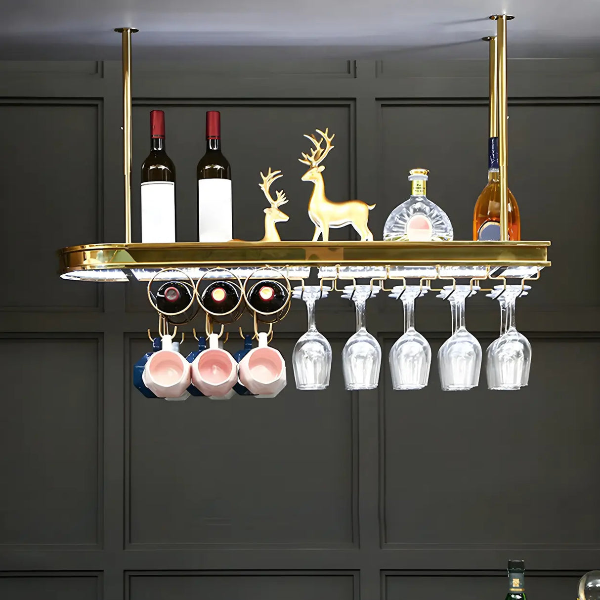 Minimalist Gold Oval Metal Hanging Bar Stackable Wine Rack Image - 26
