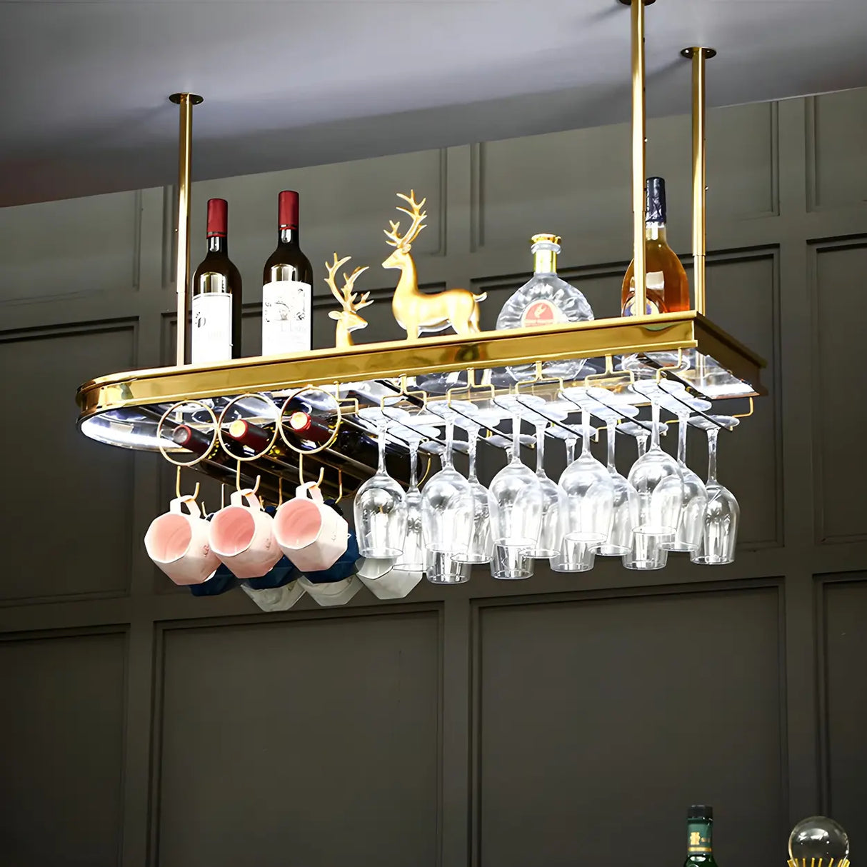 Minimalist Gold Oval Metal Hanging Bar Stackable Wine Rack Image - 27