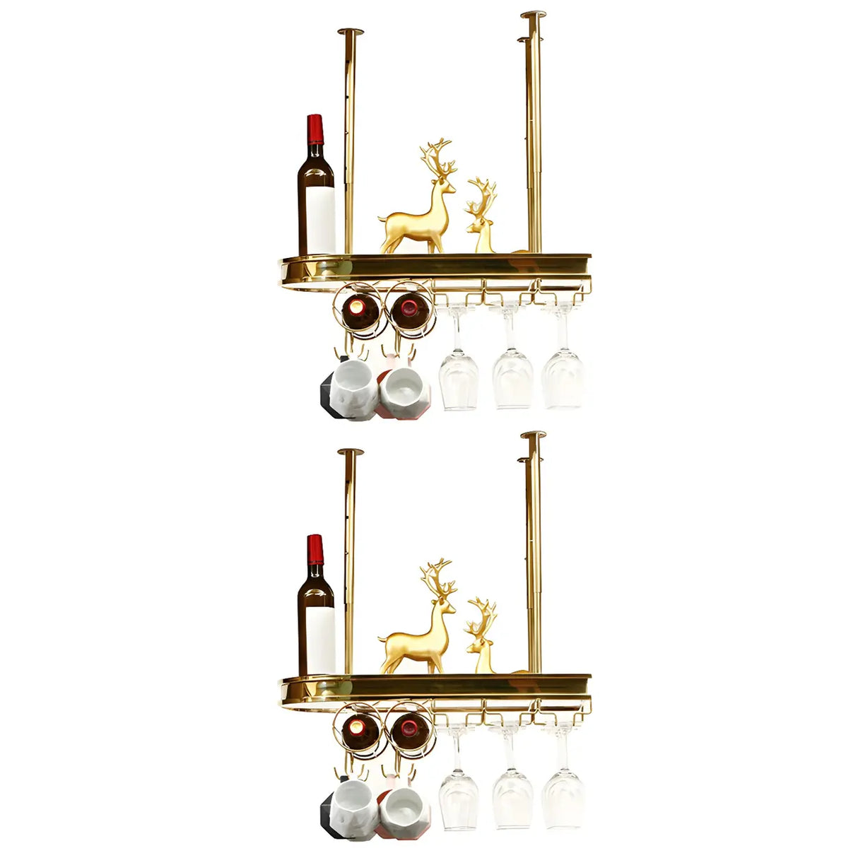 Minimalist Gold Oval Metal Hanging Bar Stackable Wine Rack Image - 28