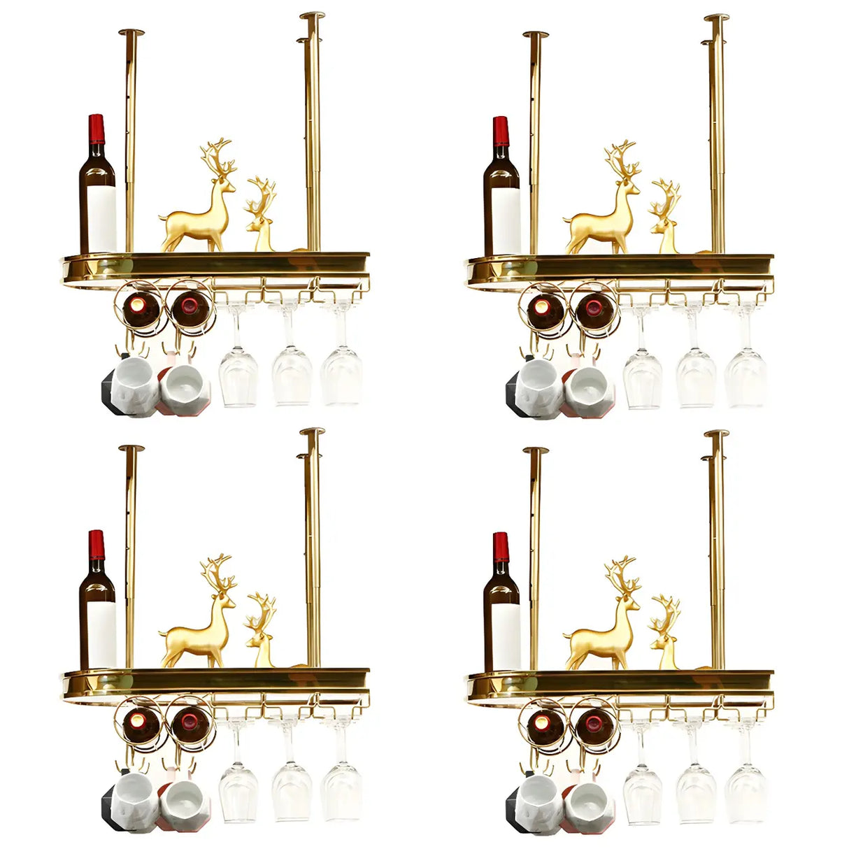 Minimalist Gold Oval Metal Hanging Bar Stackable Wine Rack Image - 29