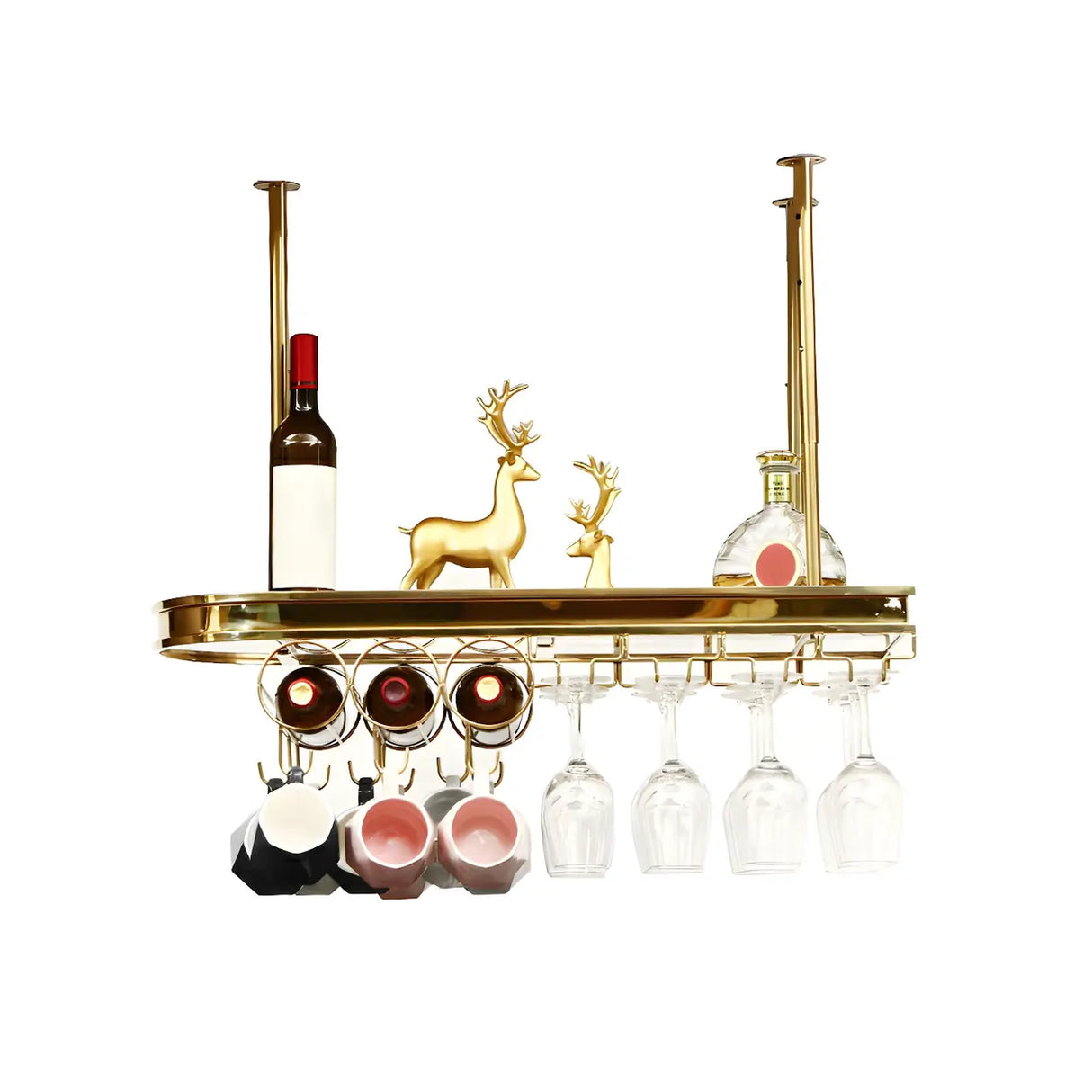 Minimalist Gold Oval Metal Hanging Bar Stackable Wine Rack Image - 30