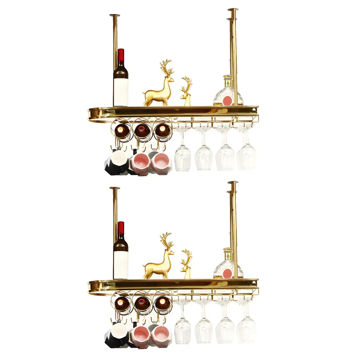 Minimalist Gold Oval Metal Hanging Bar Stackable Wine Rack Image - 31
