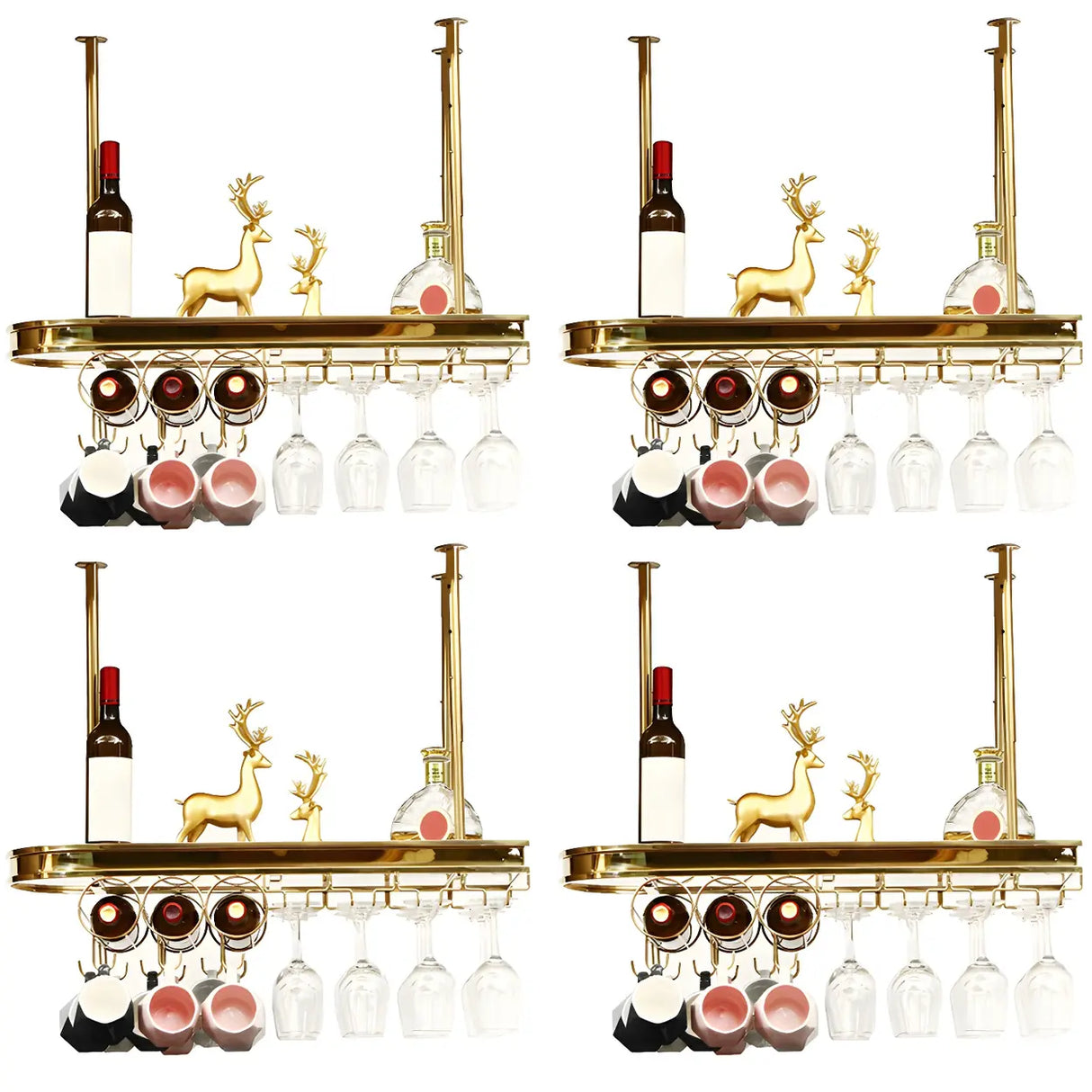 Minimalist Gold Oval Metal Hanging Bar Stackable Wine Rack Image - 32