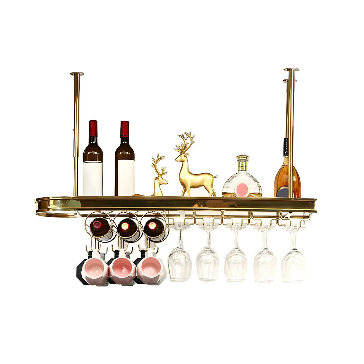 Minimalist Gold Oval Metal Hanging Bar Stackable Wine Rack Image - 33