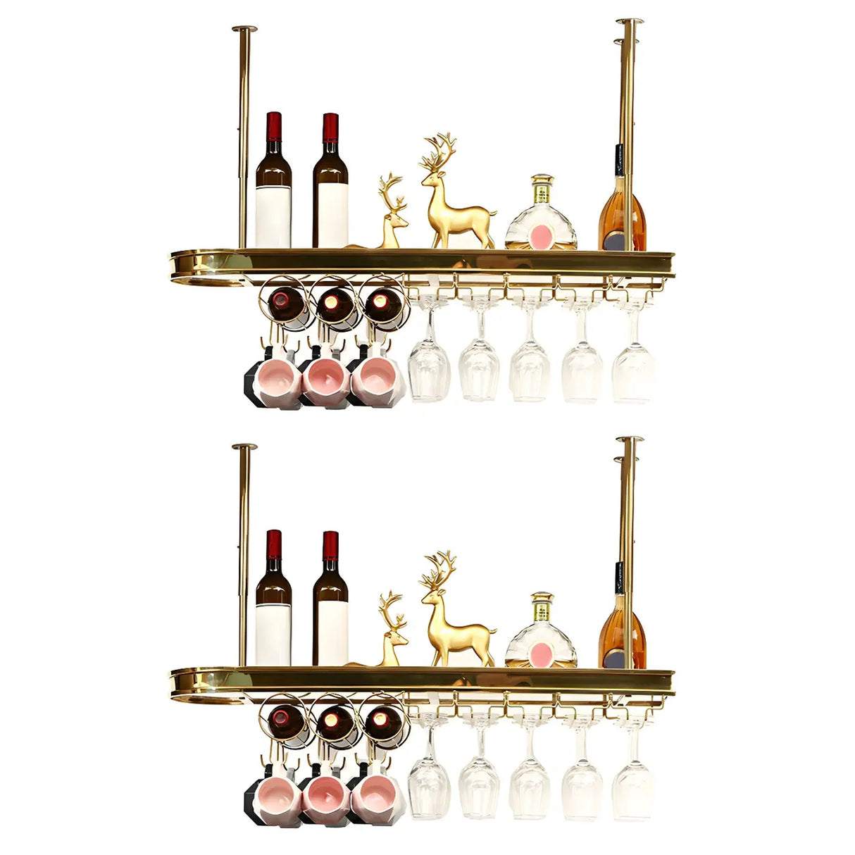 Minimalist Gold Oval Metal Hanging Bar Stackable Wine Rack Image - 34