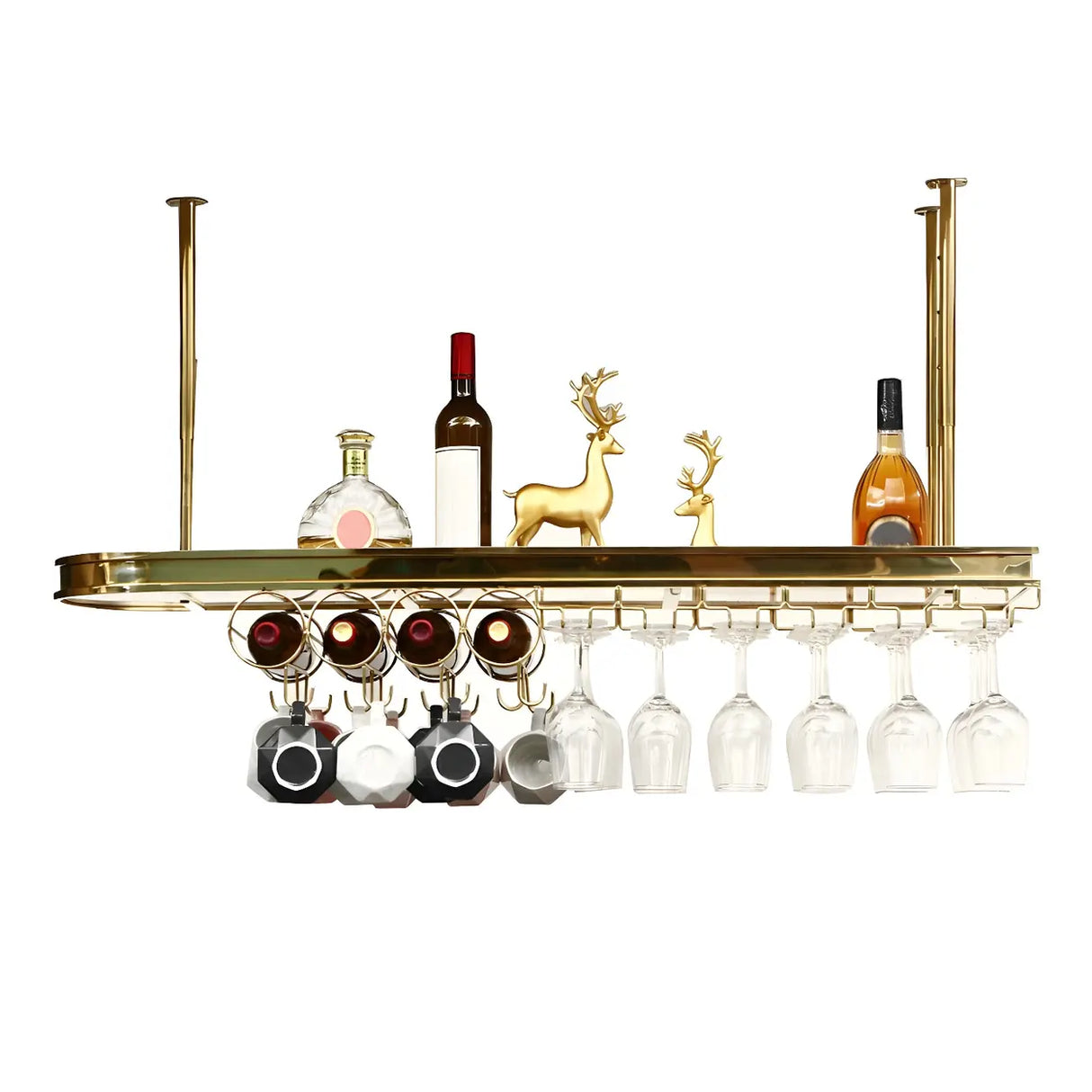 Minimalist Gold Oval Metal Hanging Bar Stackable Wine Rack Image - 36