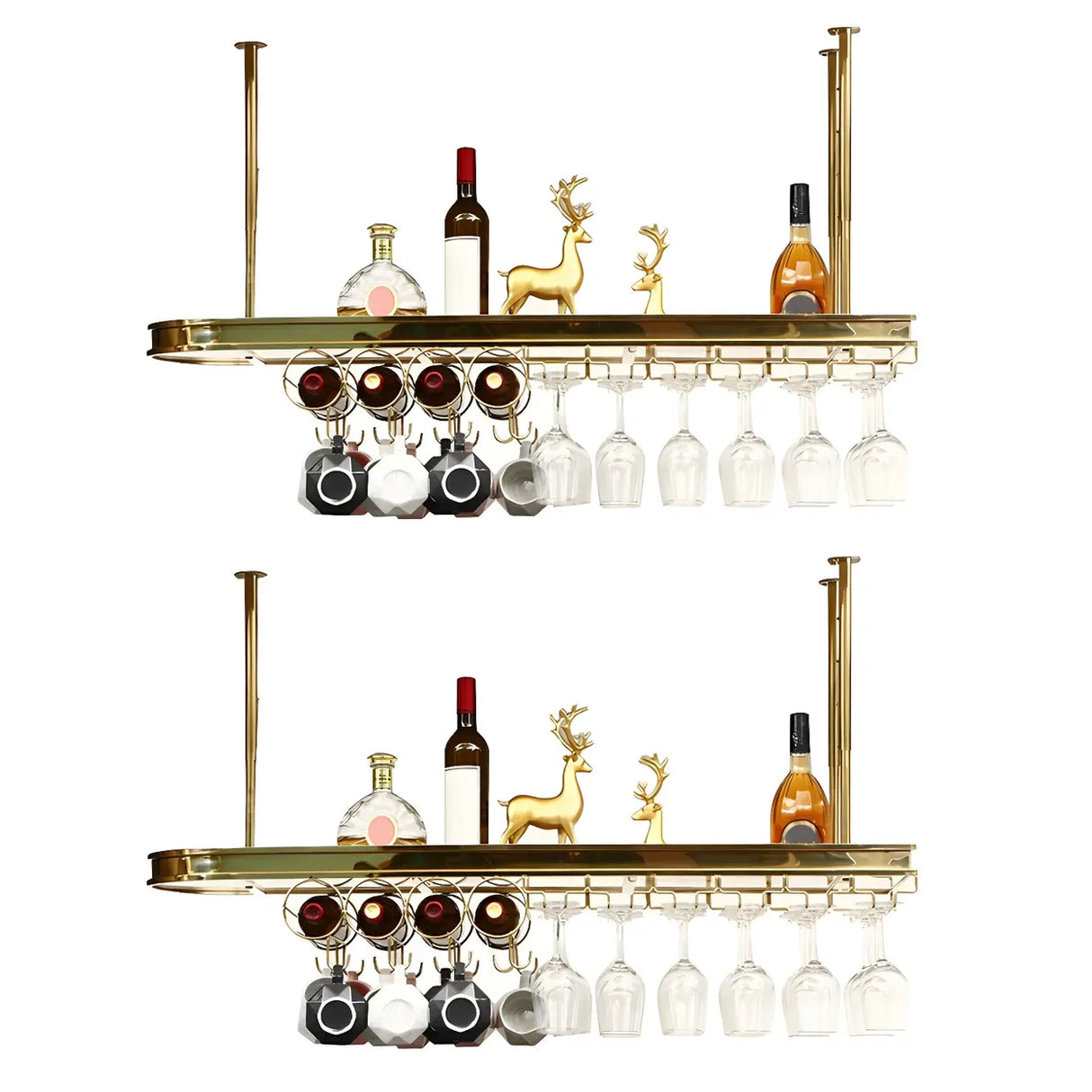 Minimalist Gold Oval Metal Hanging Bar Stackable Wine Rack Image - 37