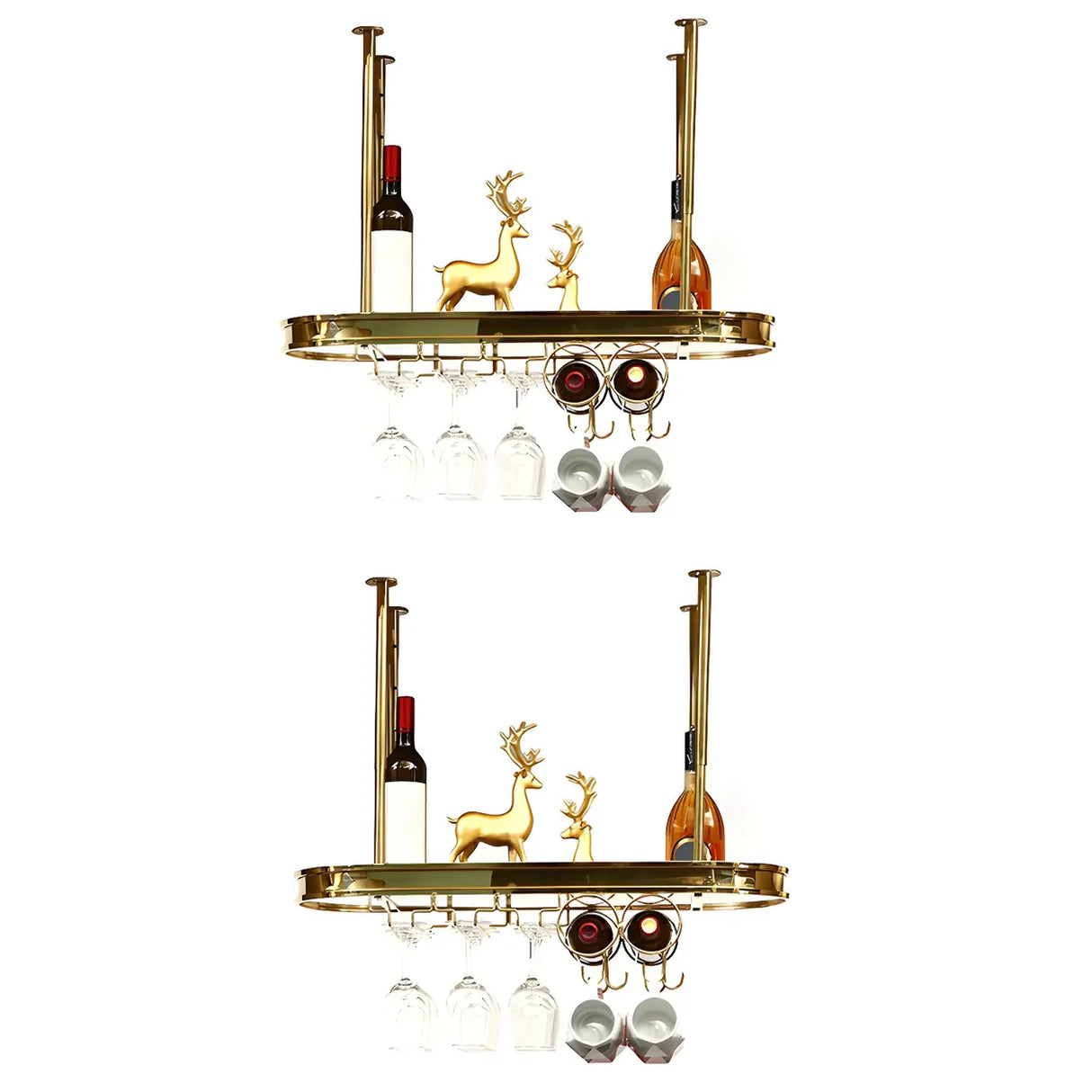 Minimalist Gold Oval Metal Hanging Bar Stackable Wine Rack Image - 3