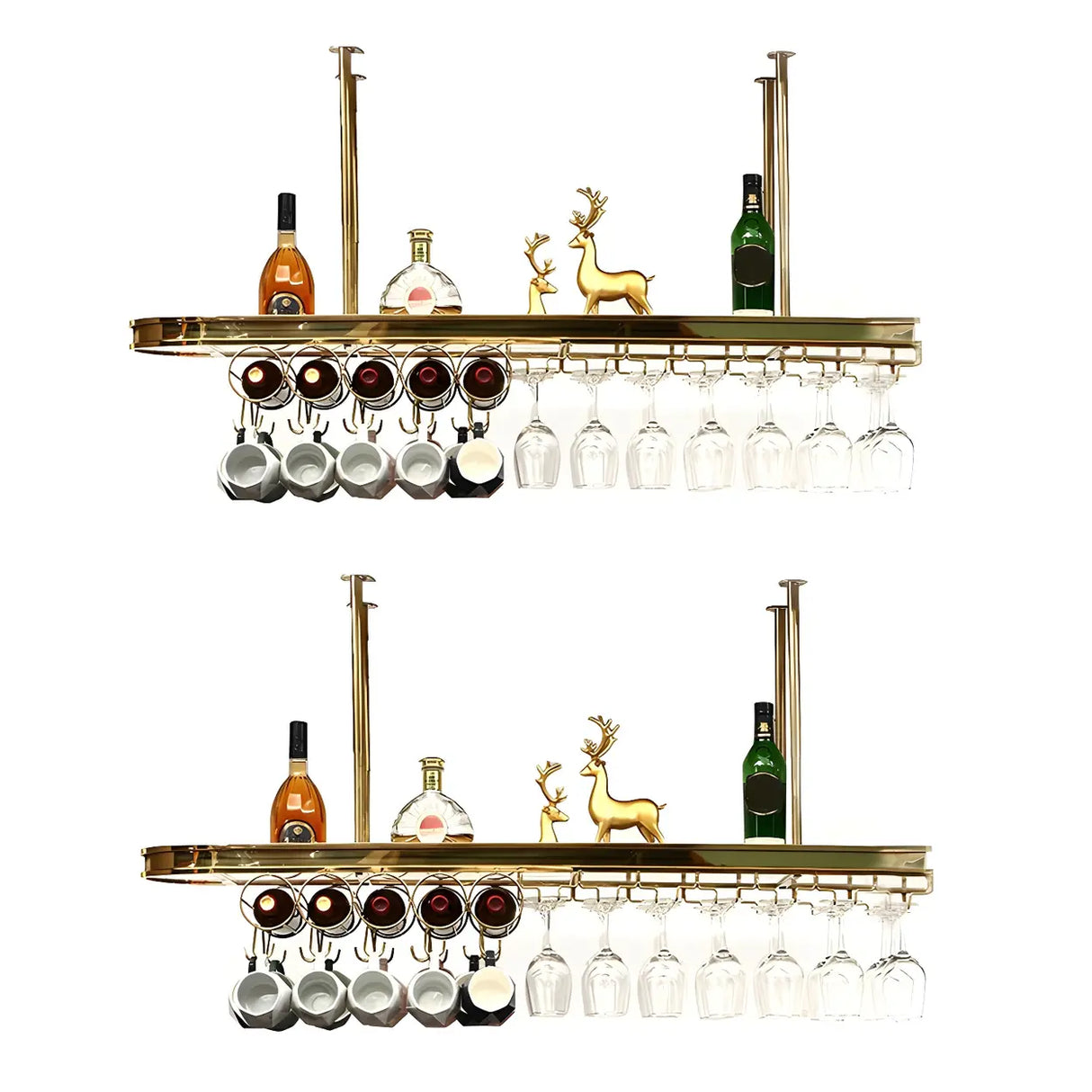 Minimalist Gold Oval Metal Hanging Bar Stackable Wine Rack Image - 40