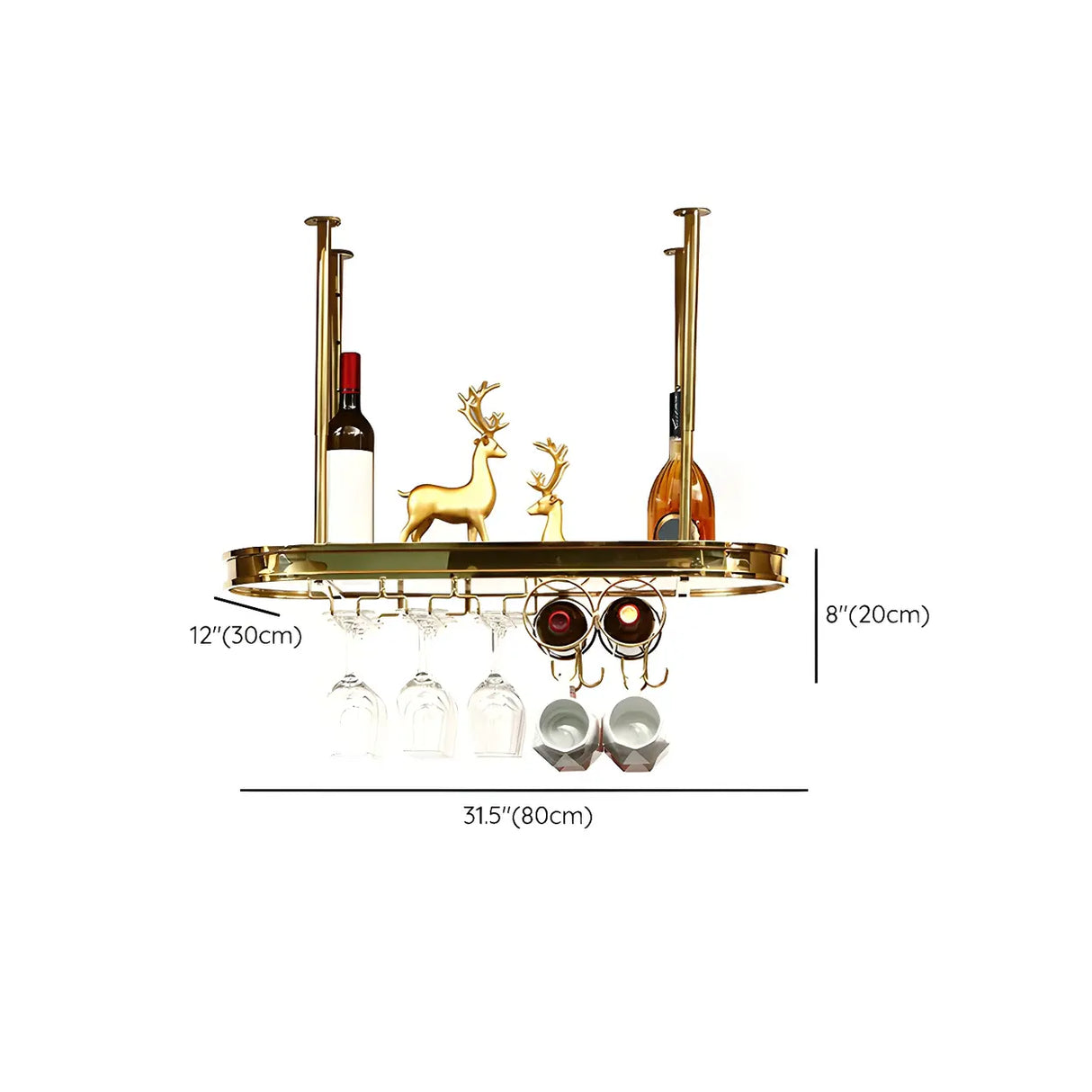 Minimalist Gold Oval Metal Hanging Bar Stackable Wine Rack Image - 43