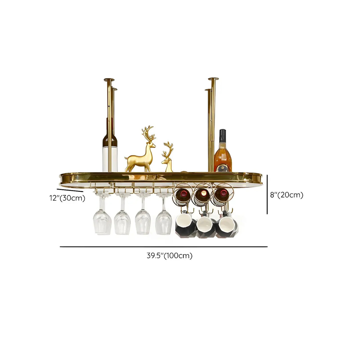 Minimalist Gold Oval Metal Hanging Bar Stackable Wine Rack Image - 45