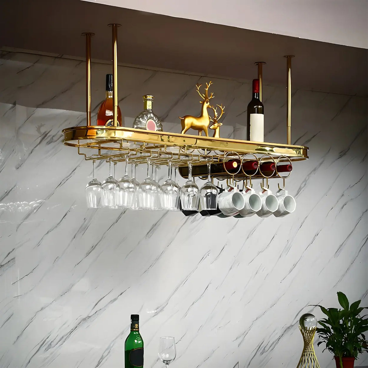 Minimalist Gold Oval Metal Hanging Bar Stackable Wine Rack Image - 4