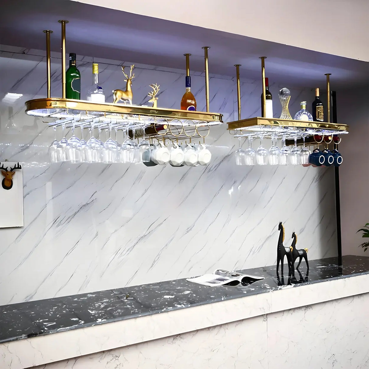 Minimalist Gold Oval Metal Hanging Bar Stackable Wine Rack Image - 5