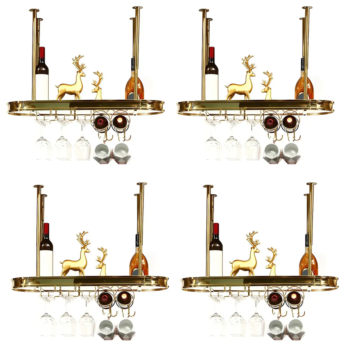 Minimalist Gold Oval Metal Hanging Bar Stackable Wine Rack Image - 6