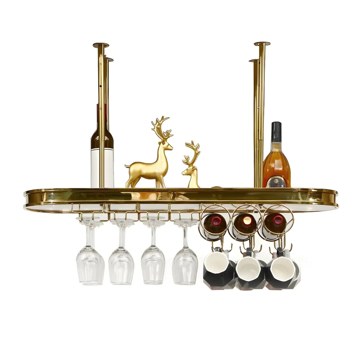 Minimalist Gold Oval Metal Hanging Bar Stackable Wine Rack Image - 7