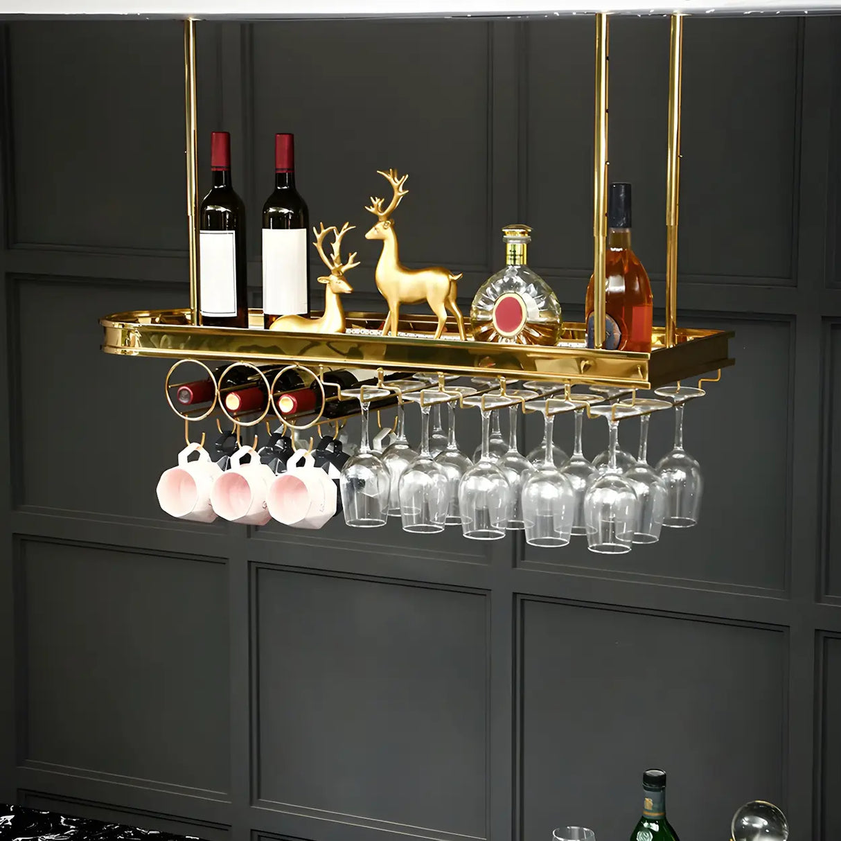 Minimalist Gold Oval Metal Hanging Bar Stackable Wine Rack Image - 8