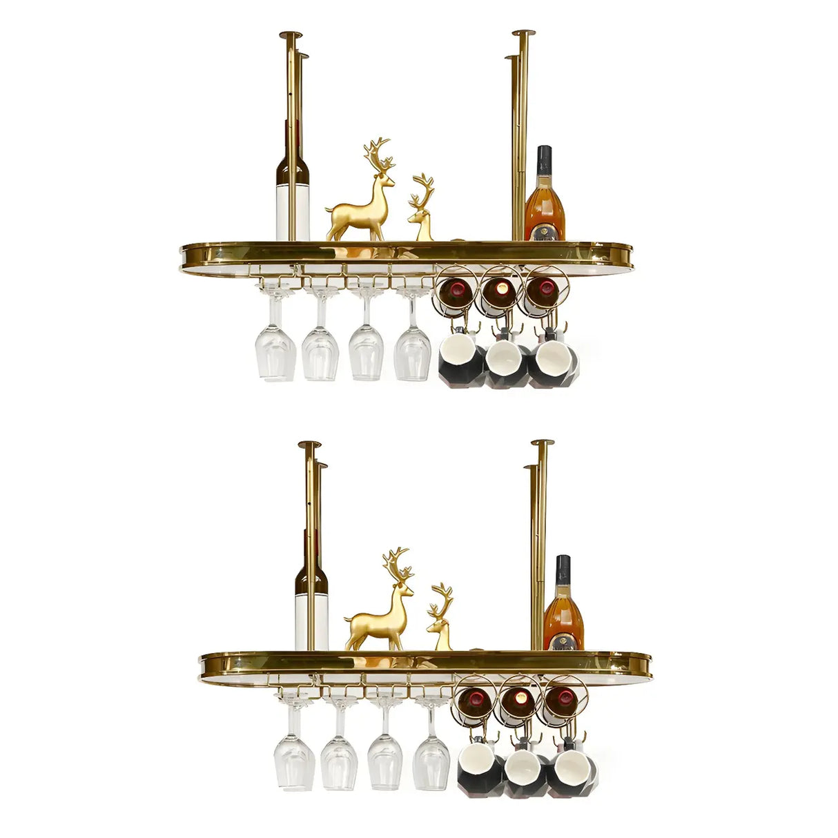 Minimalist Gold Oval Metal Hanging Bar Stackable Wine Rack Image - 9