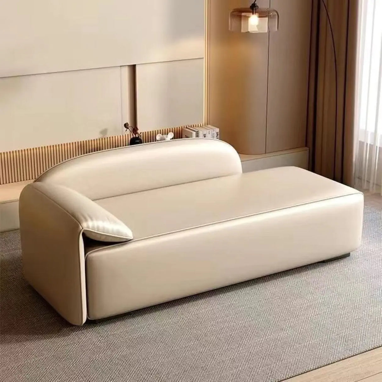 Minimalist Gray Leather Standard Right-Arm Chaise Image - 2