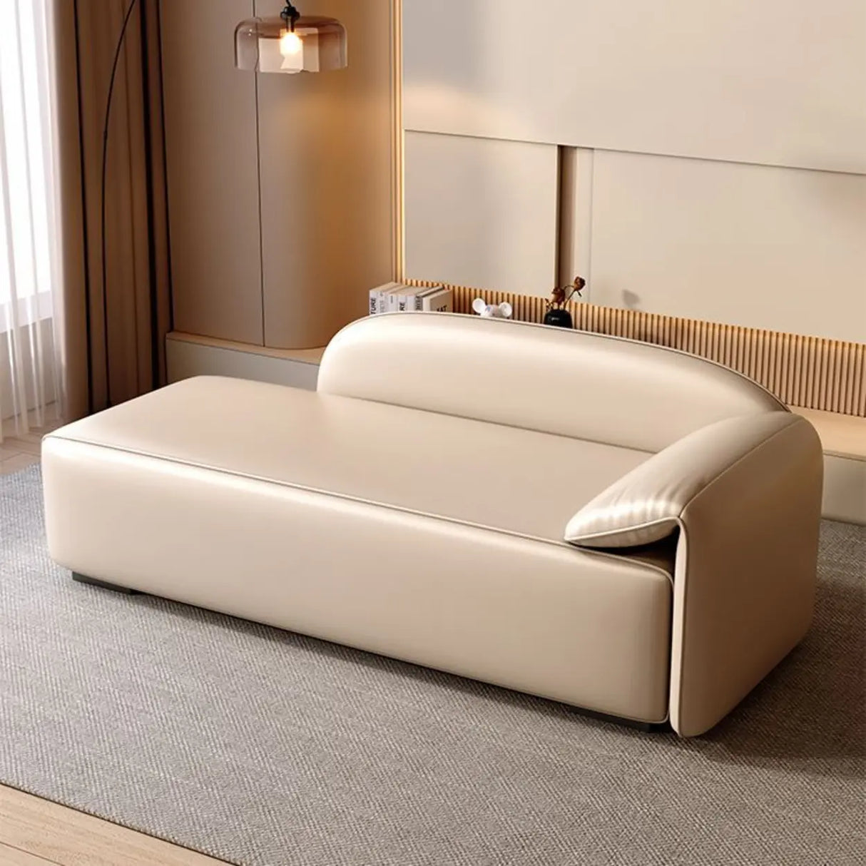 Minimalist Gray Leather Standard Right-Arm Chaise Image - 3