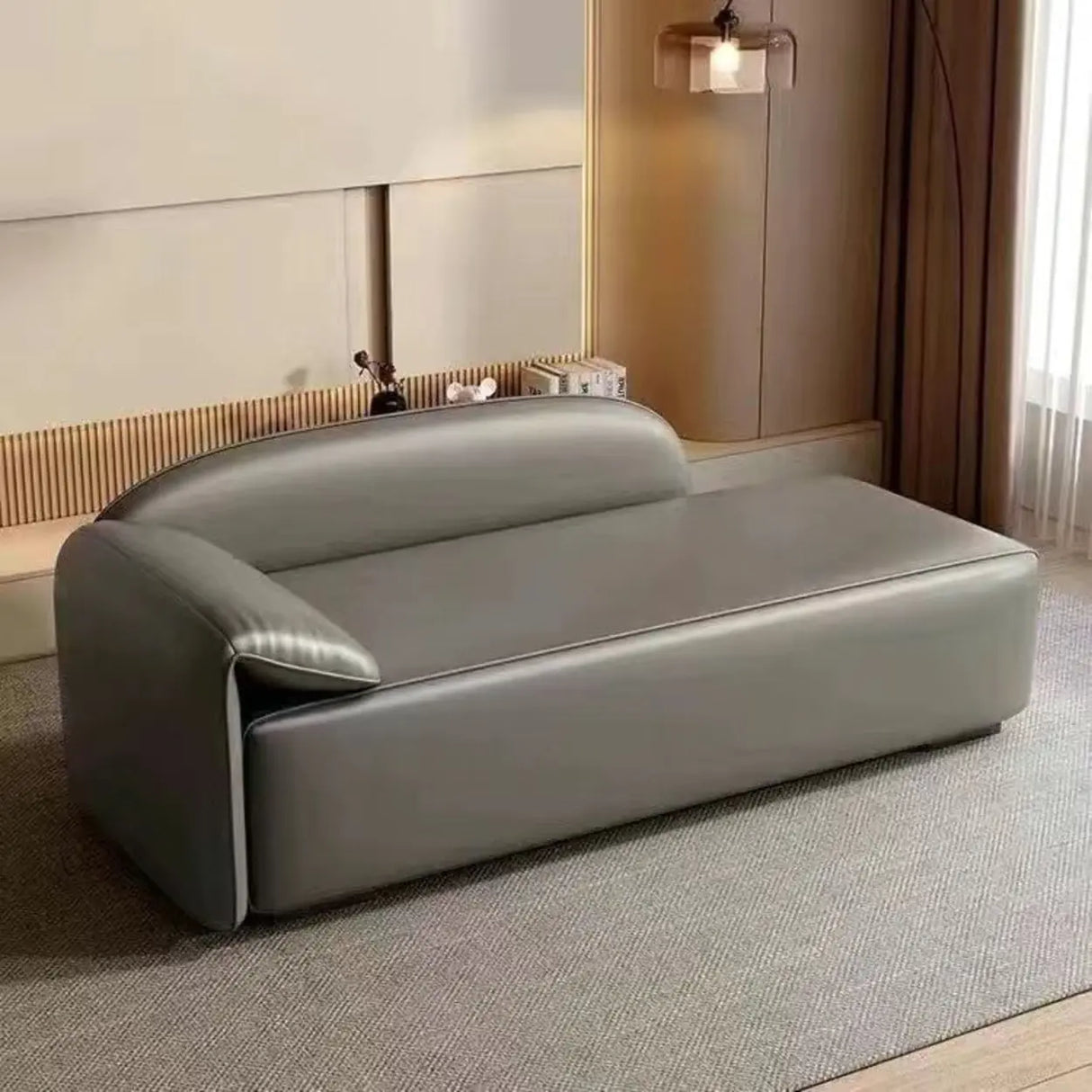 Minimalist Gray Leather Standard Right-Arm Chaise Image - 5