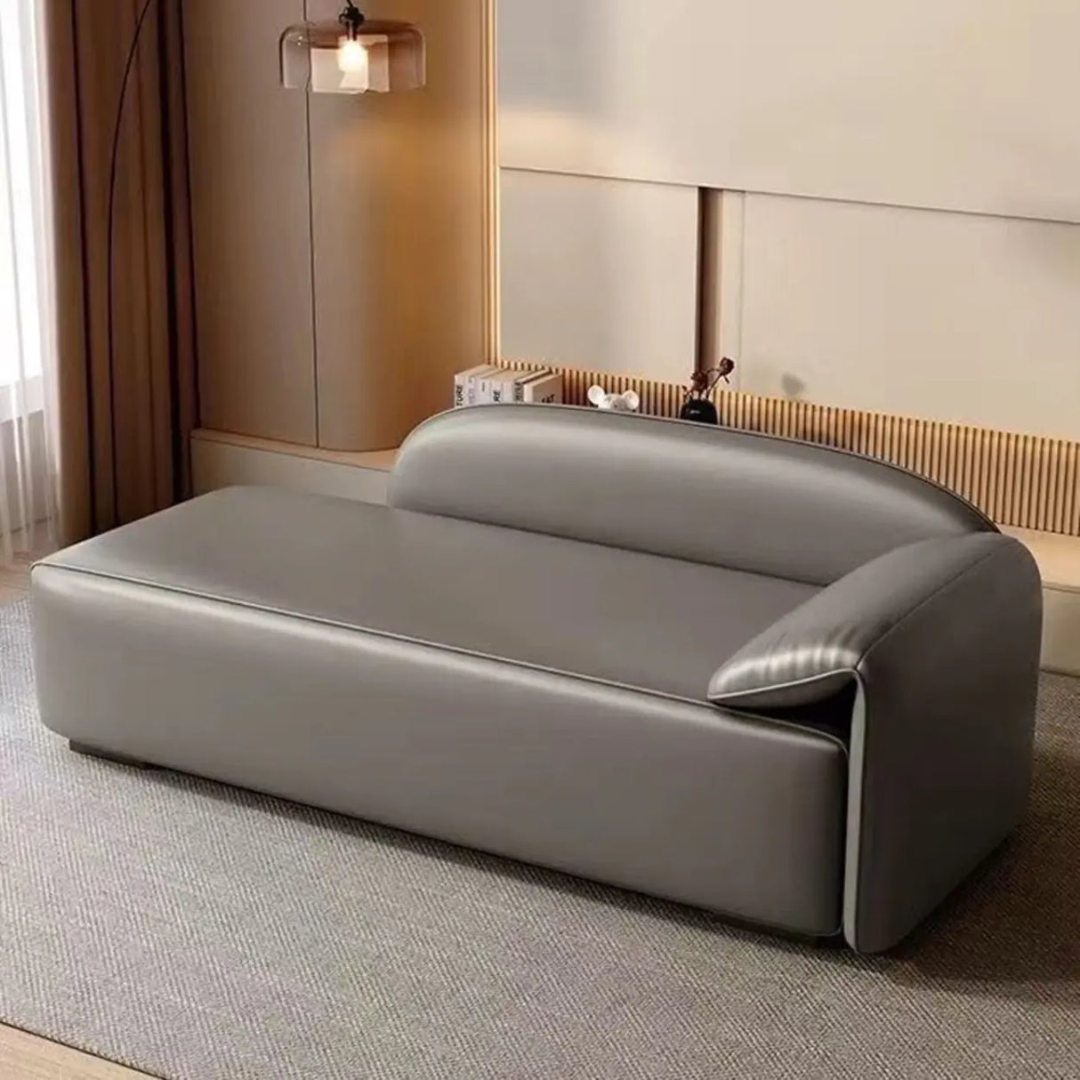 Minimalist Gray Leather Standard Right-Arm Chaise Image - 6