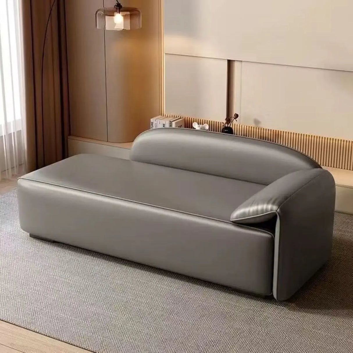 Minimalist Gray Leather Standard Right-Arm Chaise Image - 7