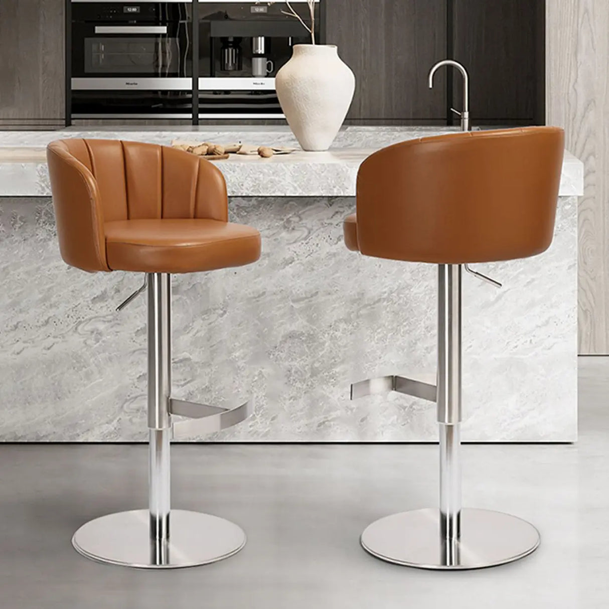 Minimalist Gray Rotatable Backrest Barrel Seat Bar Stool Image - 1