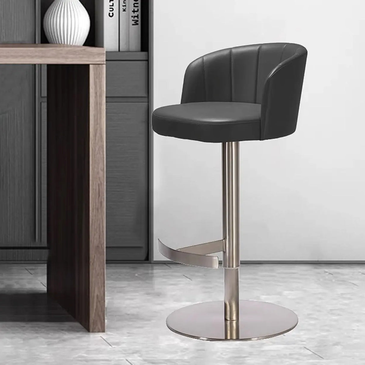 Minimalist Gray Rotatable Backrest Barrel Seat Bar Stool Image - 10