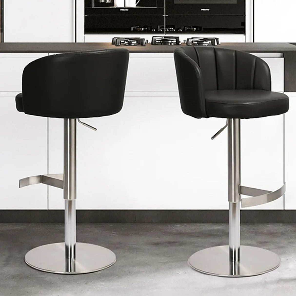 Minimalist Gray Rotatable Backrest Barrel Seat Bar Stool Image - 11