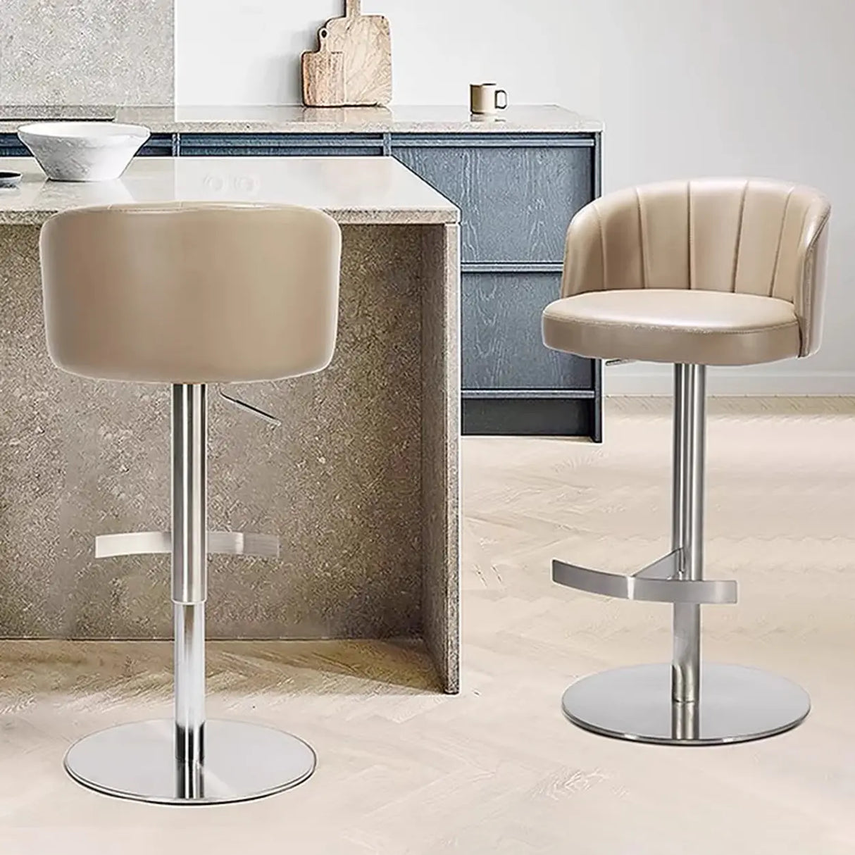 Minimalist Gray Rotatable Backrest Barrel Seat Bar Stool Image - 12