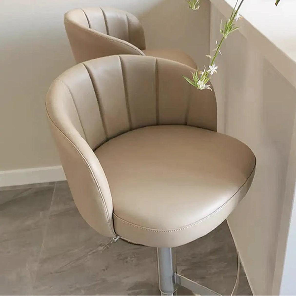 Minimalist Gray Rotatable Backrest Barrel Seat Bar Stool Image - 13