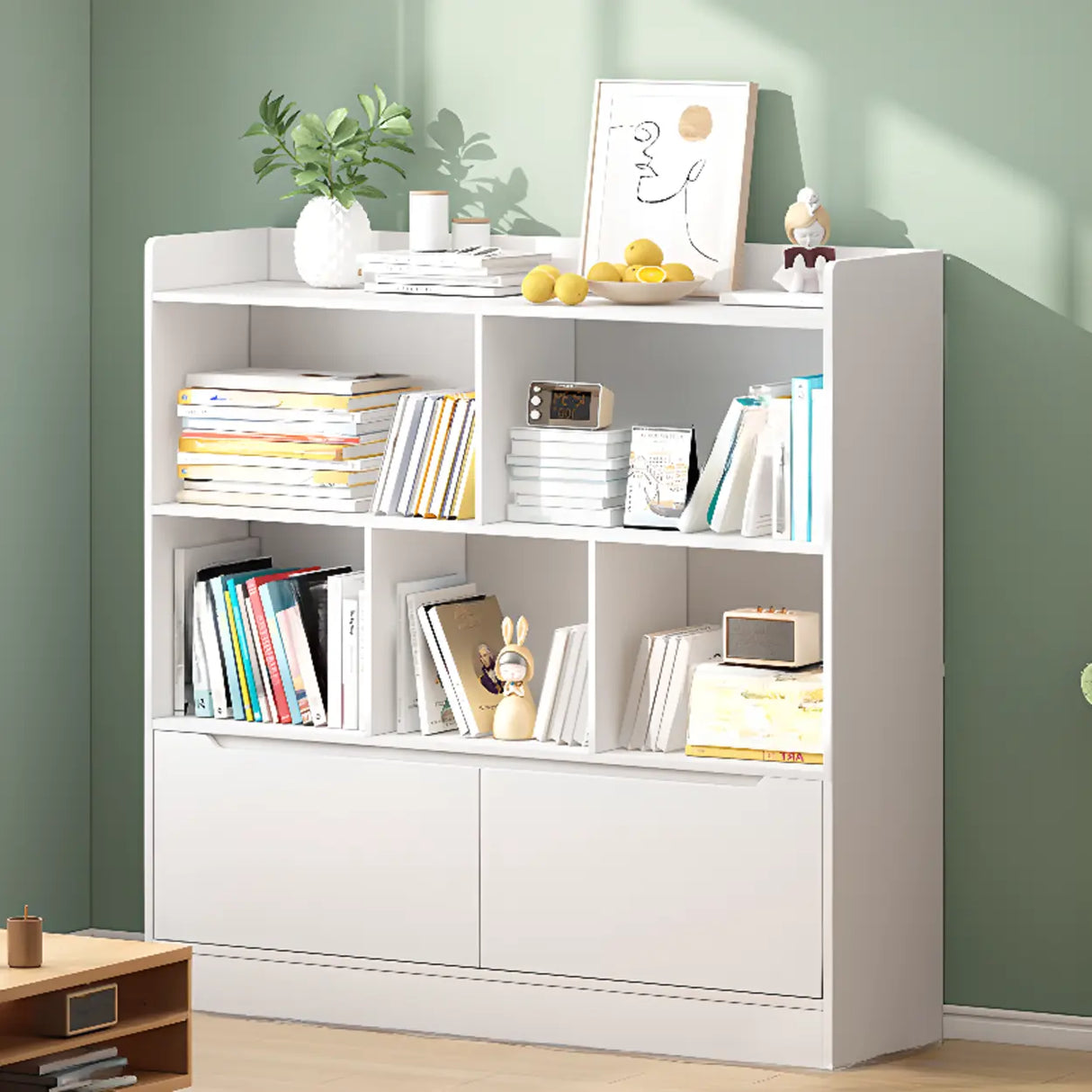 Minimalist Horizontal Closed Back Wood Bookcase White Image - 1