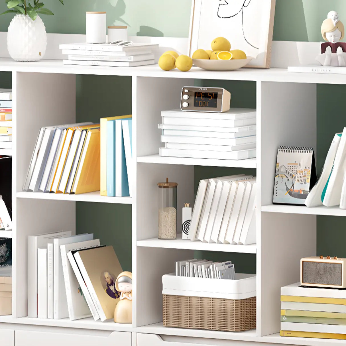 Minimalist Horizontal Closed Back Wood Bookcase White Image - 11