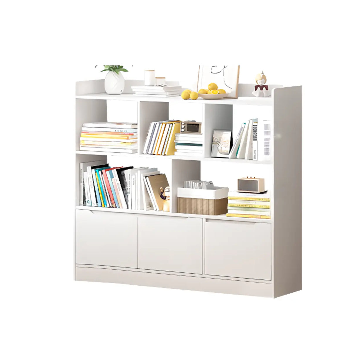 Minimalist Horizontal Closed Back Wood Bookcase White Image - 16