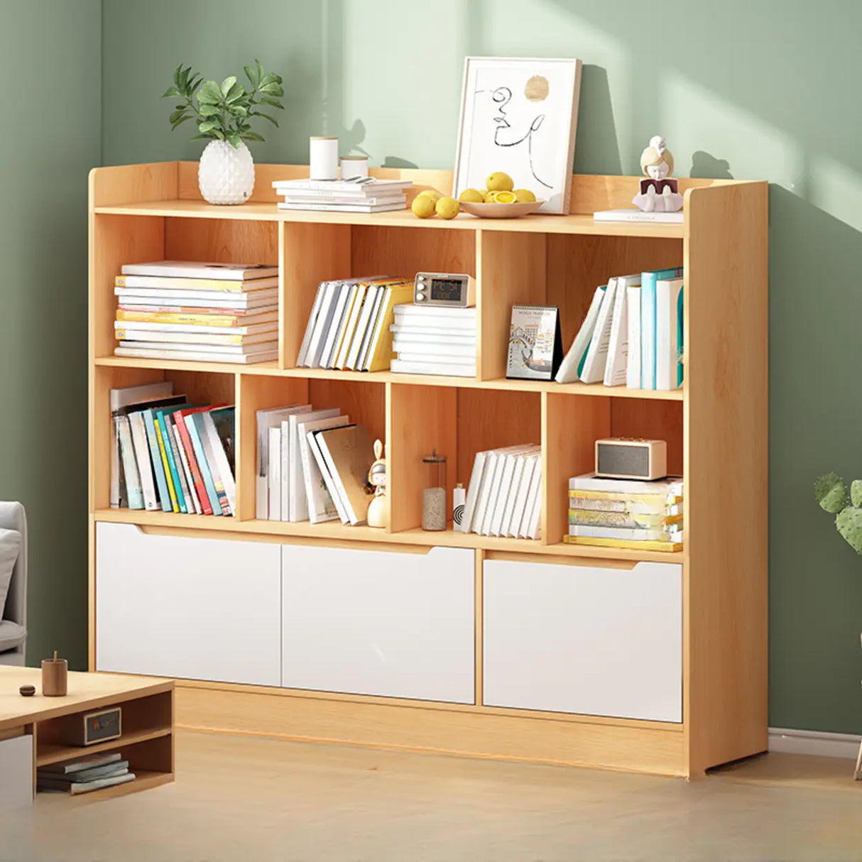 Minimalist Horizontal Closed Back Wood Bookcase White Image - 2