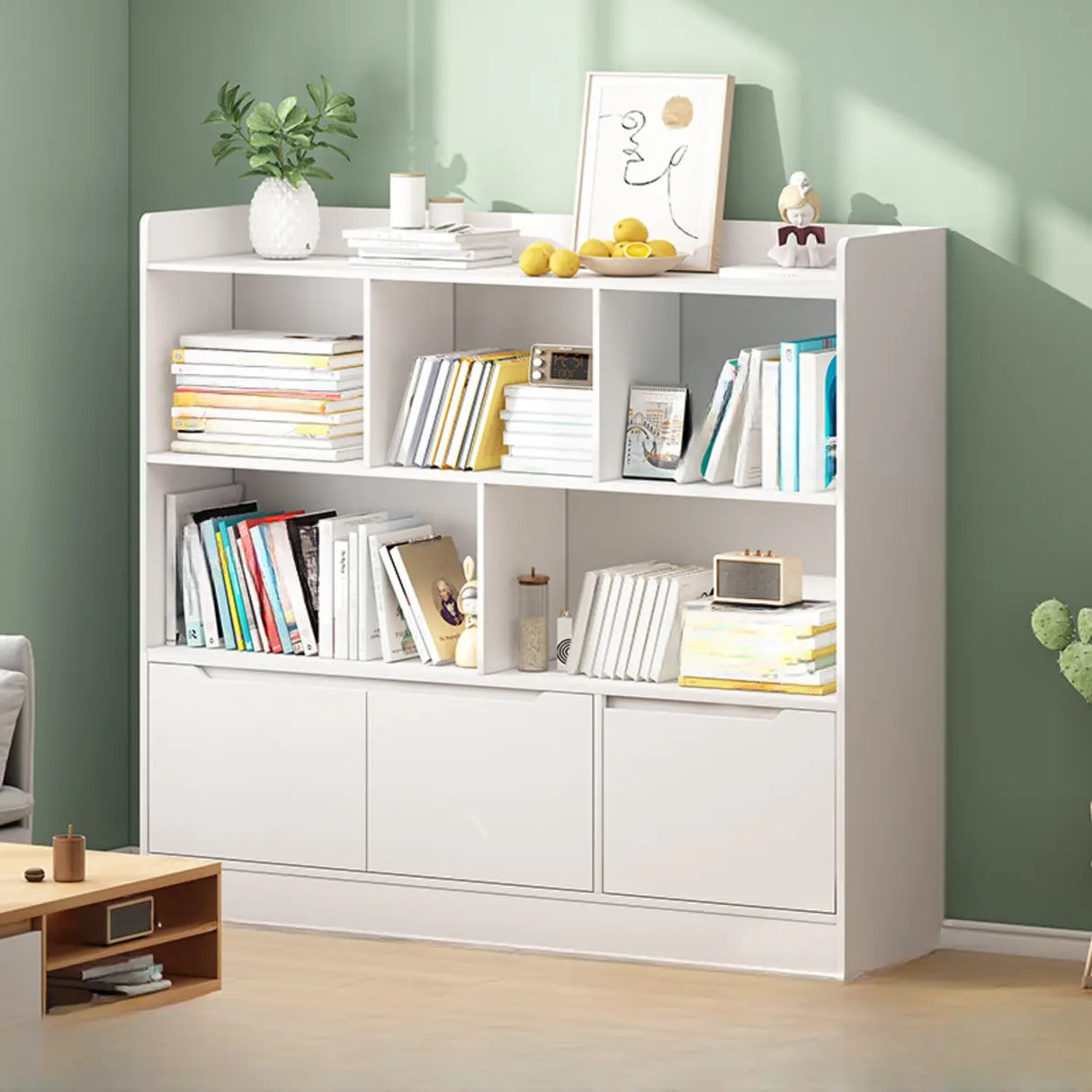 Minimalist Horizontal Closed Back Wood Bookcase White Image - 3