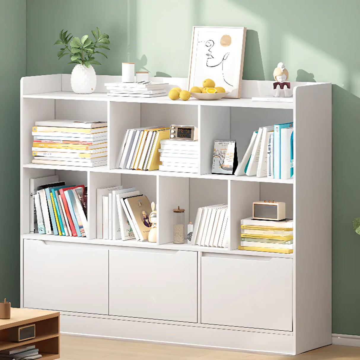 Minimalist Horizontal Closed Back Wood Bookcase White Image - 4
