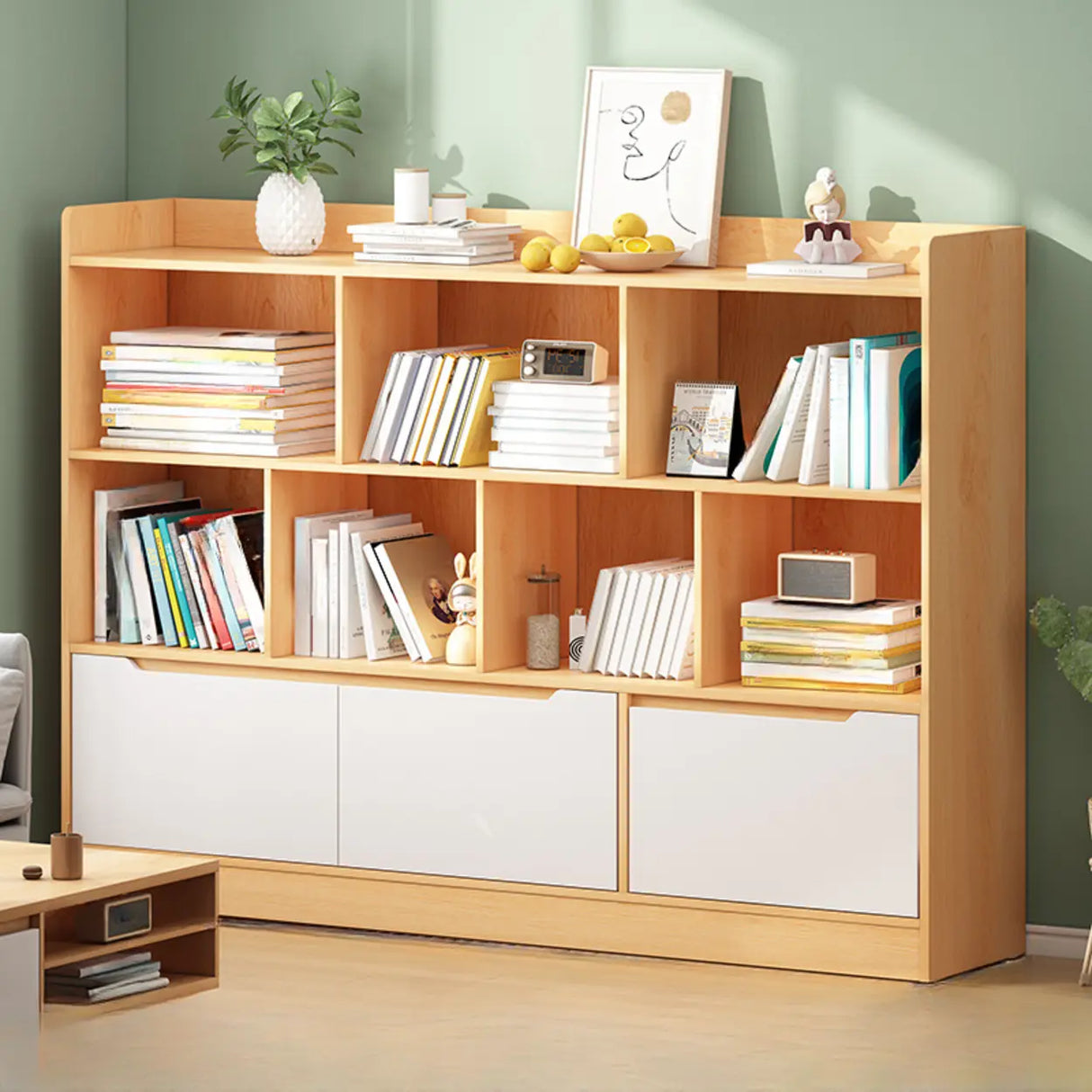 Minimalist Horizontal Closed Back Wood Bookcase White Image - 5