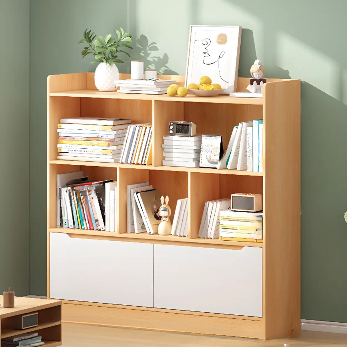 Minimalist Horizontal Closed Back Wood Bookcase White Image - 6