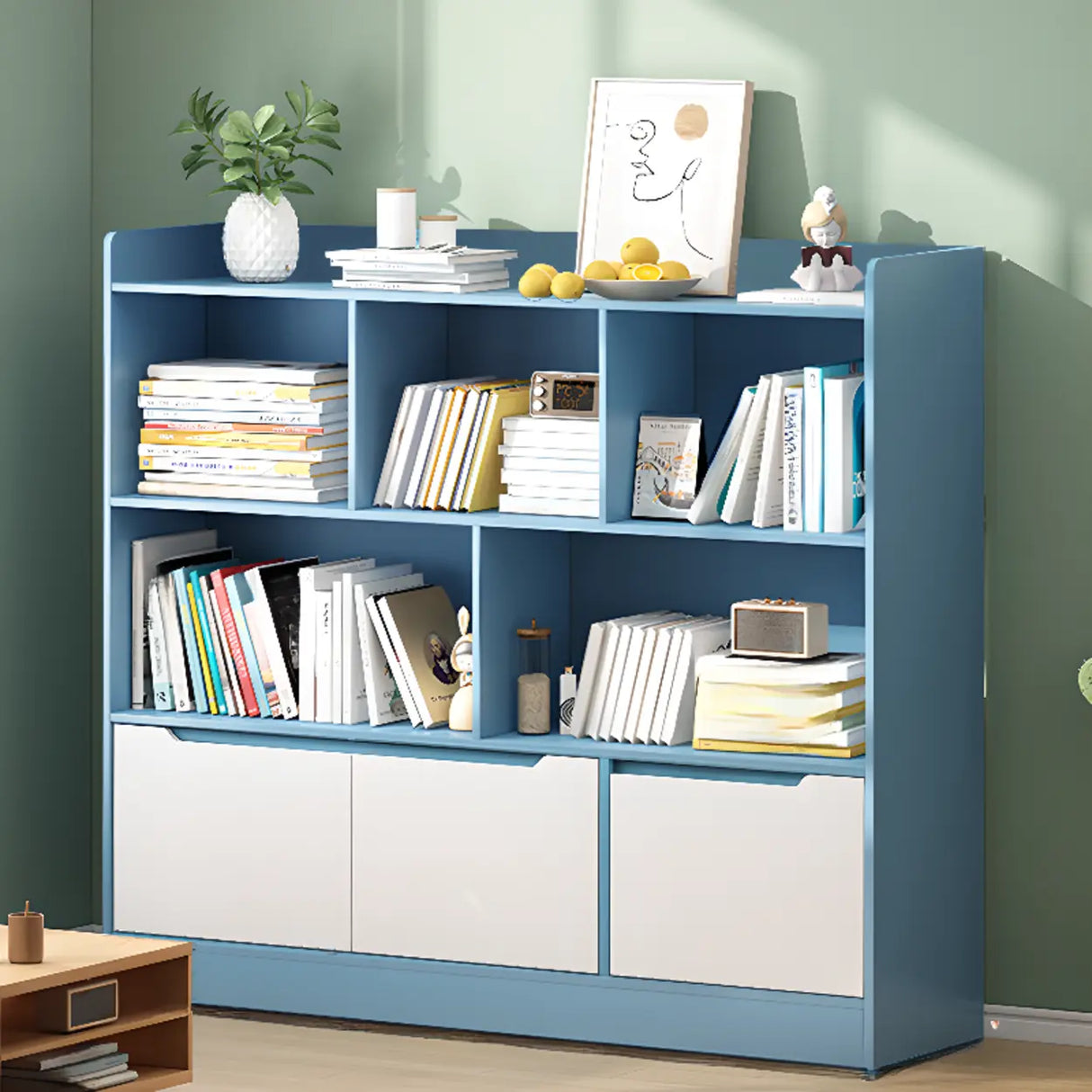 Minimalist Horizontal Closed Back Wood Bookcase White Image - 7