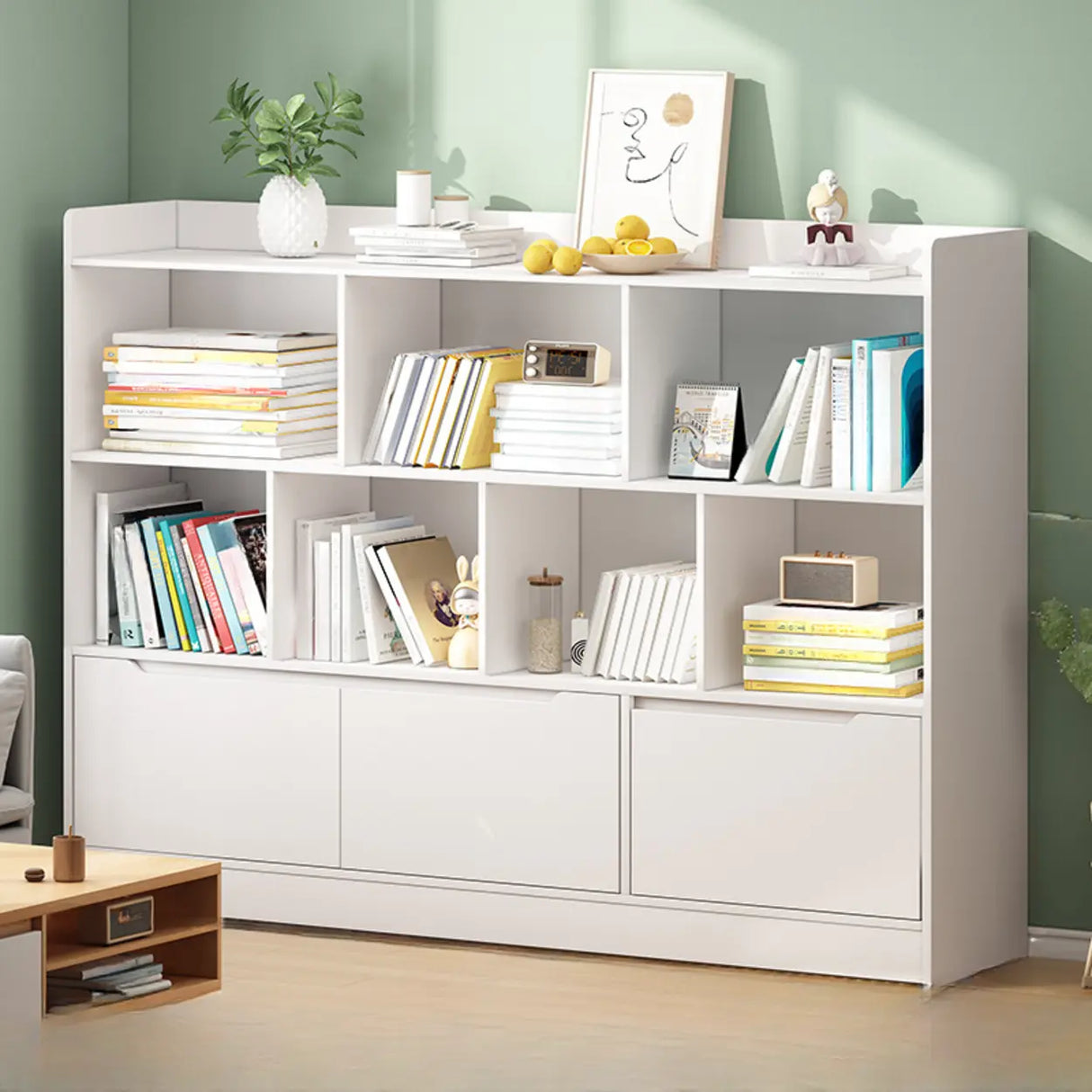 Minimalist Horizontal Closed Back Wood Bookcase White Image - 8