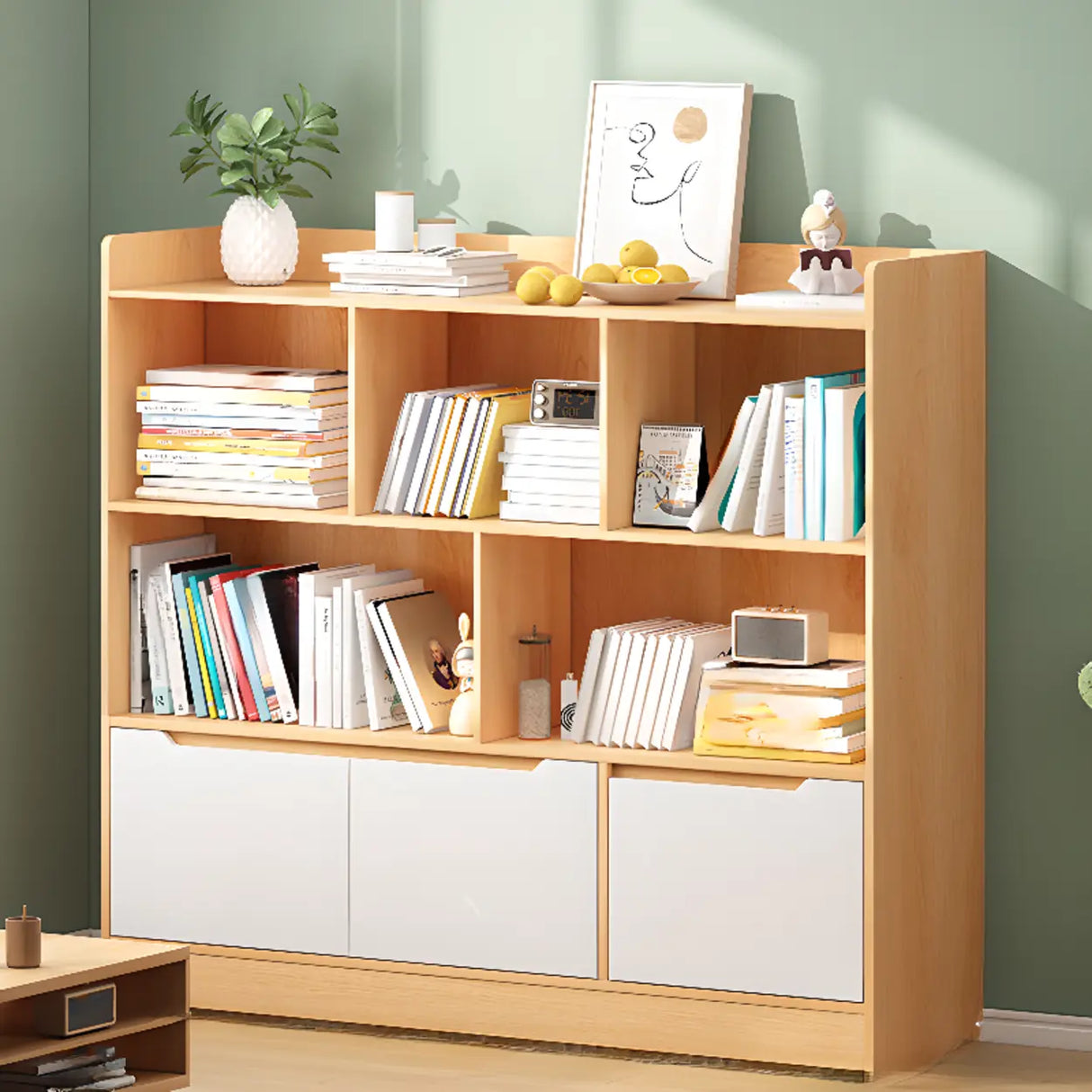 Minimalist Horizontal Closed Back Wood Bookcase White Image - 9