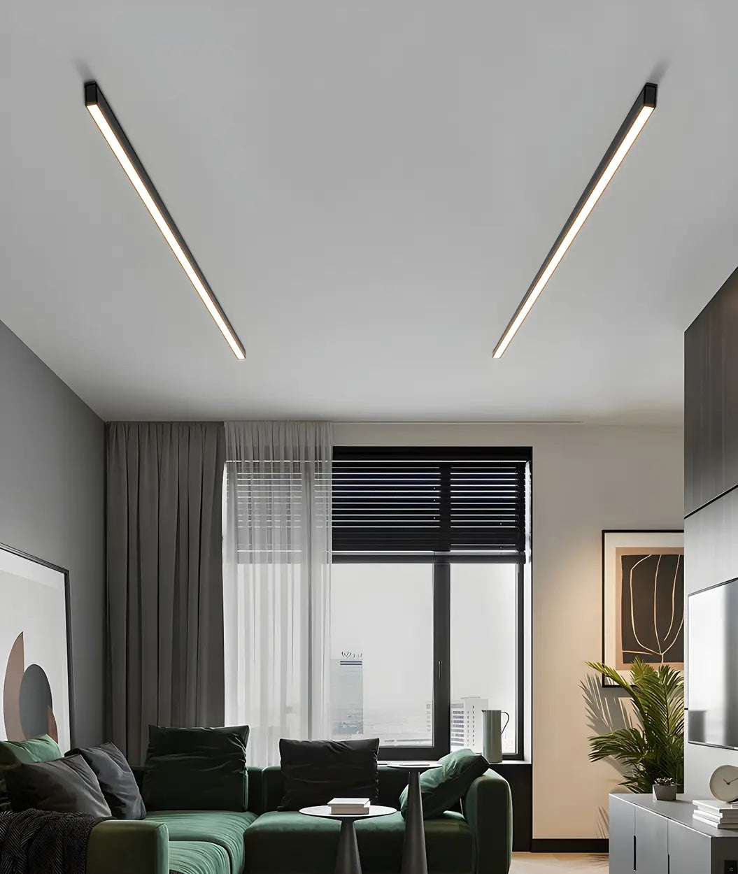 Minimalist Large Black Linear LED Flush Mount Light Image - 13