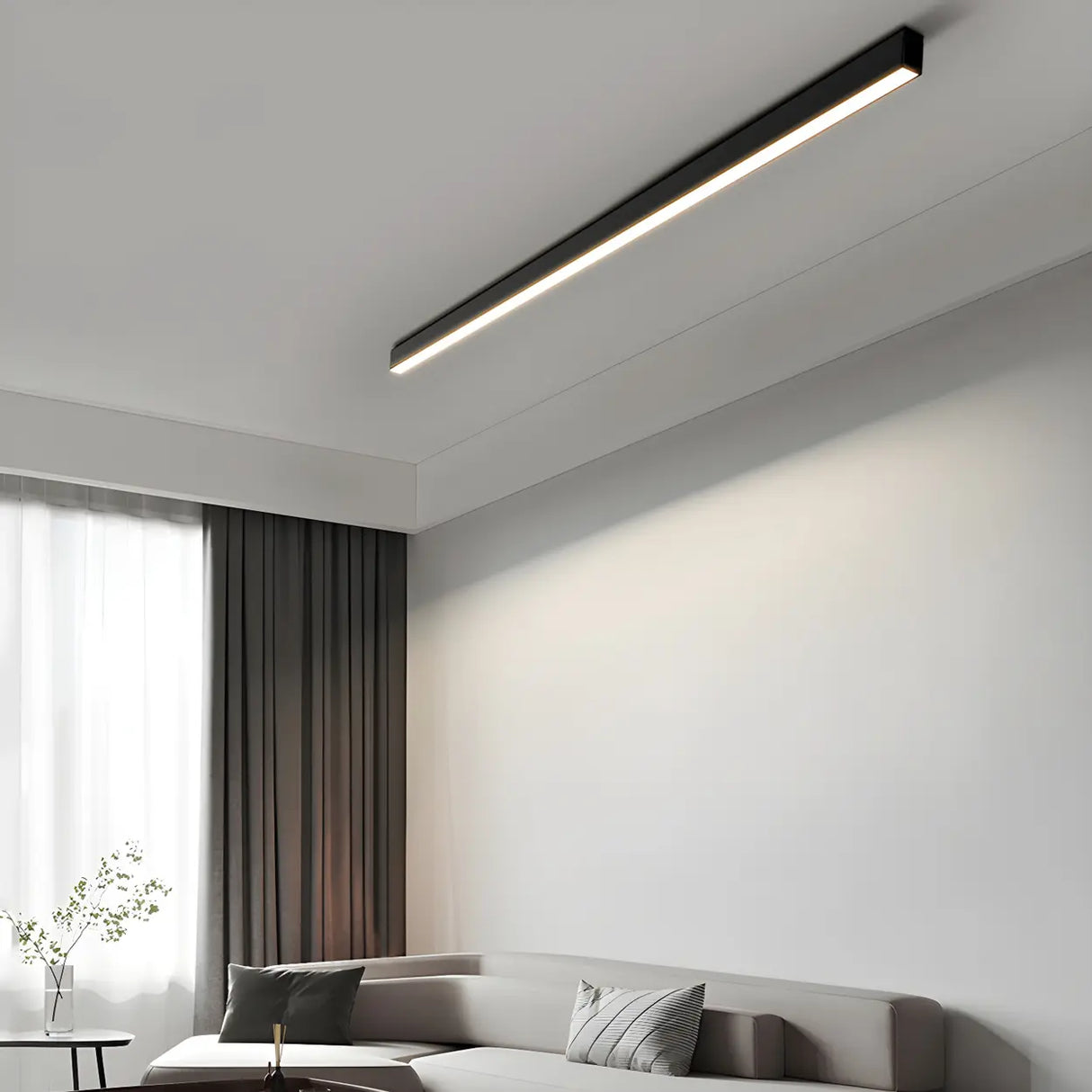 Minimalist Large Black Linear LED Flush Mount Light Image - 2
