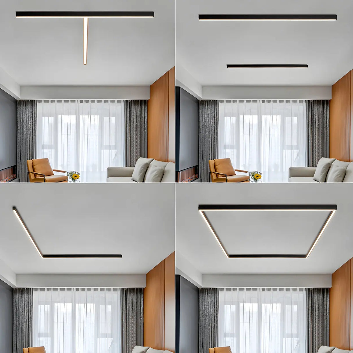 Minimalist Large Black Linear LED Flush Mount Light Image - 3